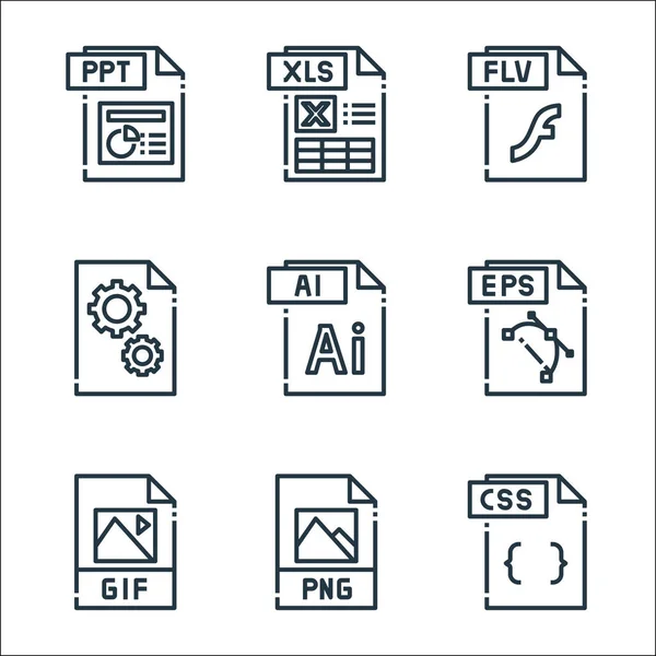 Tipo Archivo Iconos Línea Conjunto Lineal Conjunto Líneas Vectoriales Calidad — Archivo Imágenes Vectoriales