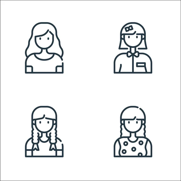 Mujer Avatar Iconos Línea Conjunto Lineal Conjunto Línea Vectores Calidad — Vector de stock