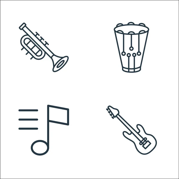 Musikinstrumente Säumen Symbole Lineares Set Qualitätsvektorzeilenset Wie Bassgitarre Noten Snare — Stockvektor