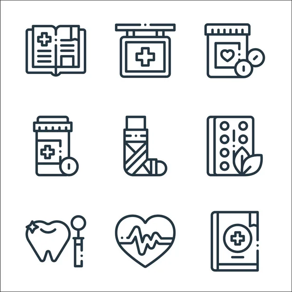 Medicine Line Icons Linear Set Quality Vector Line Set Medical — Stock Vector