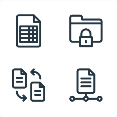 belge ve dosya satırı simgeleri. Doğrusal küme. Dosya, transfer, dizin gibi kalite vektör satırı