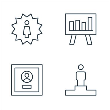 Liderlik çizgisi simgeleri. Doğrusal küme. Podyum, ödül, grafik gibi kalite vektör çizgisi