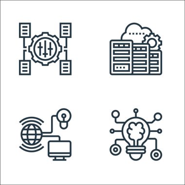 veri analiz çizgisi simgeleri. Doğrusal küme. Kalite vektör çizgisi, örneğin derin öğrenme, şeylerin interneti, veri merkezi