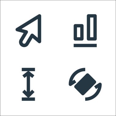 Grafik tasarım çizgisi simgeleri. Doğrusal küme. Döndürme, yükseklik, hizalama gibi kalite vektör çizgisi