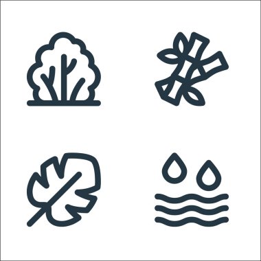 Doğa çizgisi simgeleri. Doğrusal küme. Su, yaprak, bambu gibi kalite vektör çizgisi