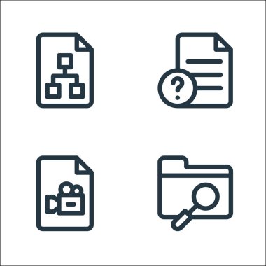 belge ve dosya satırı simgeleri. Doğrusal küme. Dizin, video, dosya gibi kalite vektör satırı seti