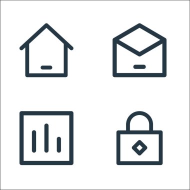 kullanıcı arayüzü satır simgeleri. Doğrusal küme. Kilit, istatistik, e- posta gibi kalite vektör satırı