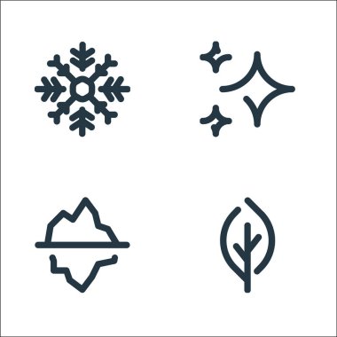 Doğal çizgi simgeleri. Doğrusal küme. Yaprak, buzdağı, yıldızlar gibi kalite vektör çizgisi