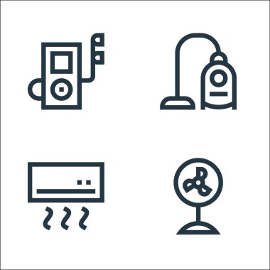 Elektronik hat simgeleri. Doğrusal küme. Vantilatör, klima, elektrik süpürgesi gibi kalite vektör çizgisi