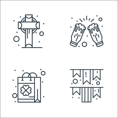 Aziz Patrick çizgisi simgeleri. Doğrusal küme. Bayraklar, çanta, kutlama gibi kalite vektör çizgisi