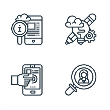 dijital dönüşüm çizgisi simgeleri. Doğrusal küme. Odaklanma, etkileşimli, de gibi kalite vektör çizgisi kümesi