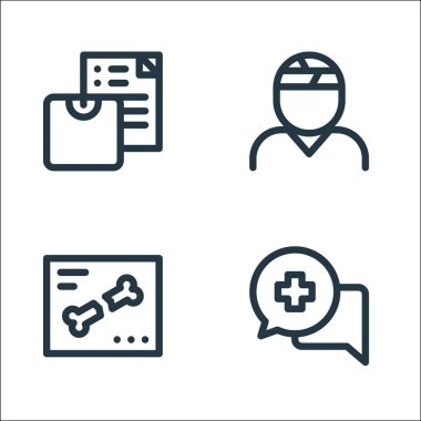 Sağlık çizgisi simgeleri. Doğrusal küme. Sağlık, x ışını, yaralanma gibi kalite vektör çizgisi