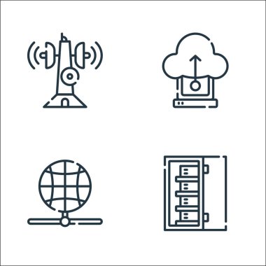 veritabanı ve sunucu satırı simgeleri. Doğrusal küme. sunucu, ağ, bulut sunucusu gibi kalite vektör çizgisi