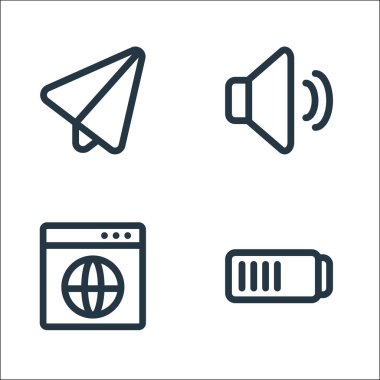 Evet çizgi simgeleri. Doğrusal küme. Batarya, tarayıcı, ses gibi kalite vektör çizgisi