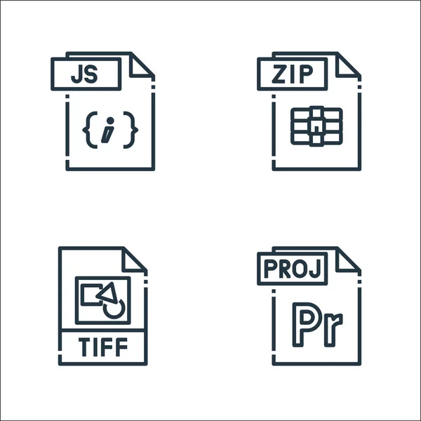 文件类型行图标 线性集 质量矢量行集合 如文件 Tiff Zip文件 — 图库矢量图片