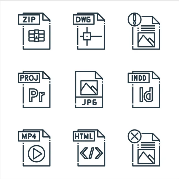 File Type Line Icons Linear Set Quality Vector Line Set — Stock Vector