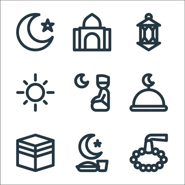 Iconos Línea Ramadhan Conjunto Lineal Conjunto Línea Vectorial Calidad Tales — Vector de stock