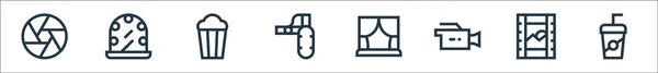Иконы Линии Кино Линейное Множество Набор Векторных Линий Качества Таких — стоковый вектор