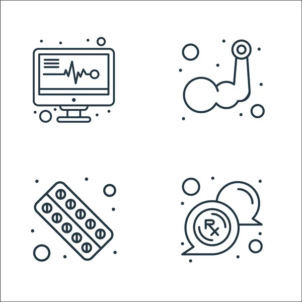 health and medical line icons. linear set. quality vector line set such as rx, medicine, arm