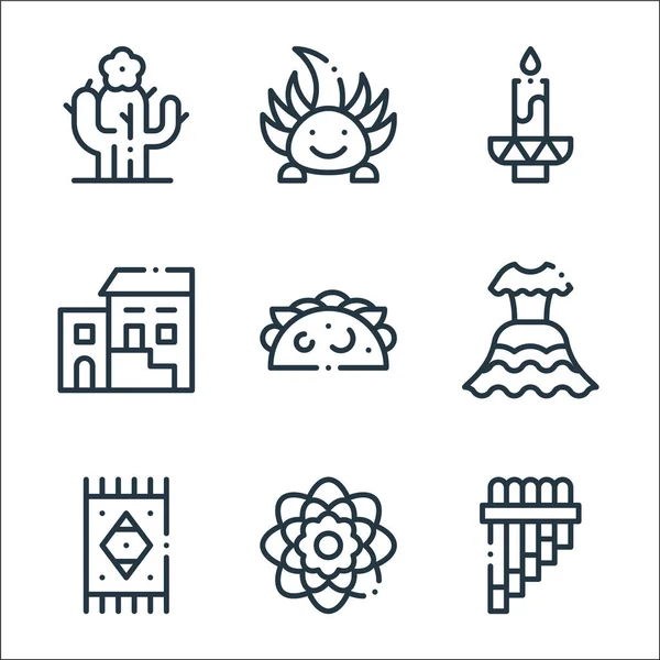 Iconos Línea Mexicana Conjunto Lineal Conjunto Línea Vectorial Calidad Como — Vector de stock