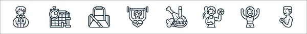 Iconos Línea Fitness Conjunto Lineal Conjunto Línea Vectores Calidad Como — Vector de stock
