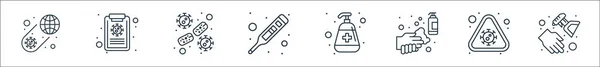 Coronavirus Line Icons Linear Set Quality Vector Line Set Hand — Stock Vector