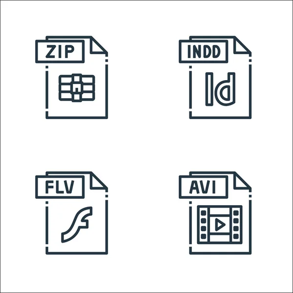 Dateityp Zeilensymbole Lineares Set Qualitätsvektorzeilensatz Wie Avi Datei Flv Datei — Stockvektor
