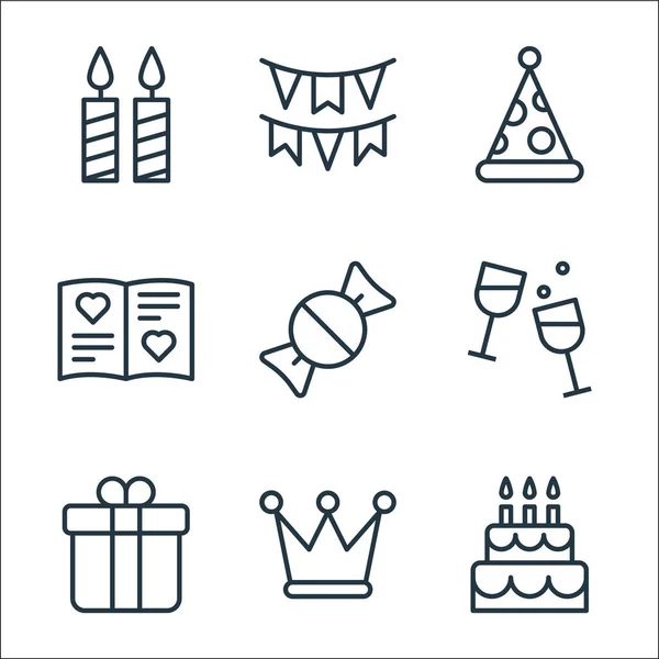 Iconos Línea Cumpleaños Conjunto Lineal Conjunto Línea Vectores Calidad Como — Archivo Imágenes Vectoriales