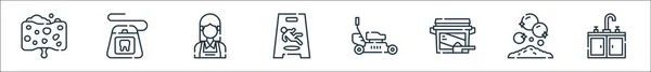 Reinigungslinien Symbole Lineares Set Qualitätsvektorleitungsset Wie Waschbecken Handwäsche Waschpulver Rasenmäher — Stockvektor