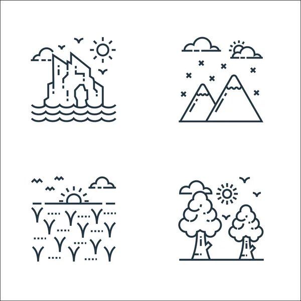 Iconos Línea Naturaleza Paisaje Conjunto Lineal Conjunto Líneas Vectoriales Calidad — Vector de stock