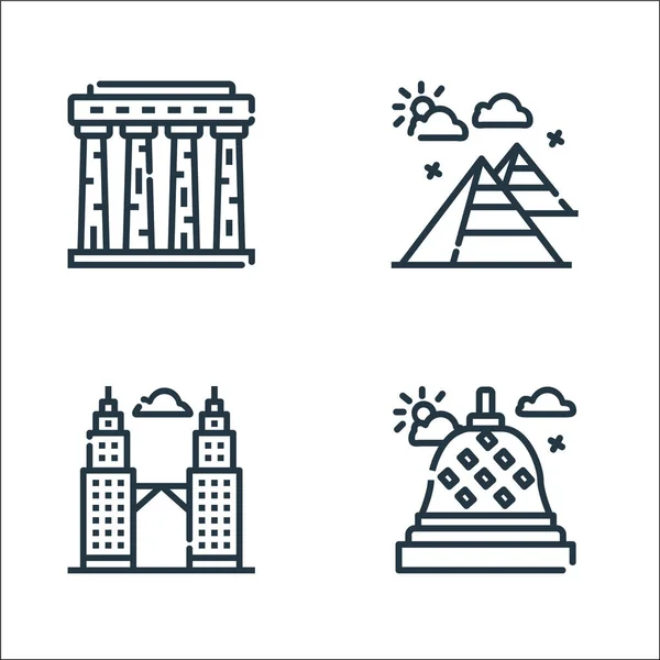 Iconos Línea Del Monumento Mundial Conjunto Lineal Conjunto Línea Vectorial — Vector de stock