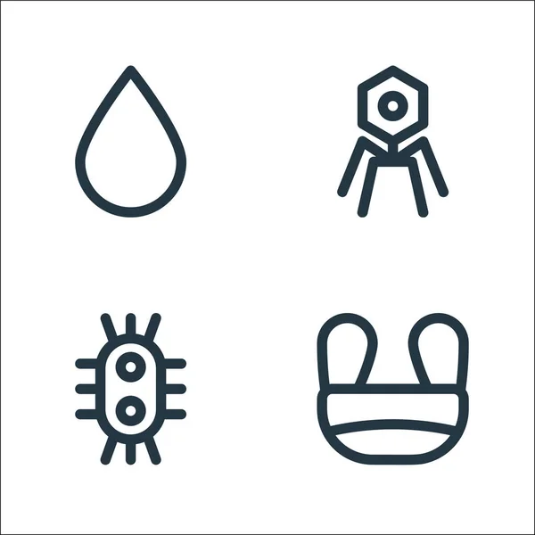 Symbole Für Virenübertragungsleitungen Lineares Set Qualitätsvektorlinienset Wie Medizinische Maske Virus — Stockvektor