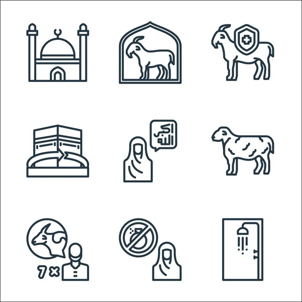 Iconos Línea Eid Adha Conjunto Lineal Calidad Vector Línea Conjunto — Archivo Imágenes Vectoriales
