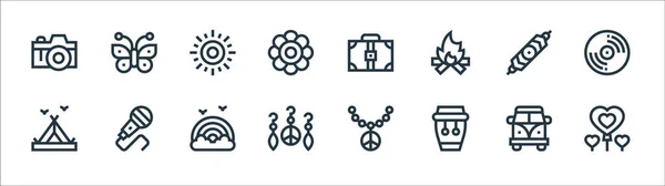 Hippies Line Icons Linear Set Quality Vector Line Set Balloon — Stock Vector