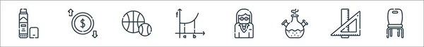 Akademielinien Symbole Lineares Set Qualitätsvektorlinienset Wie Stuhl Lineal Chemie Lehrer — Stockvektor