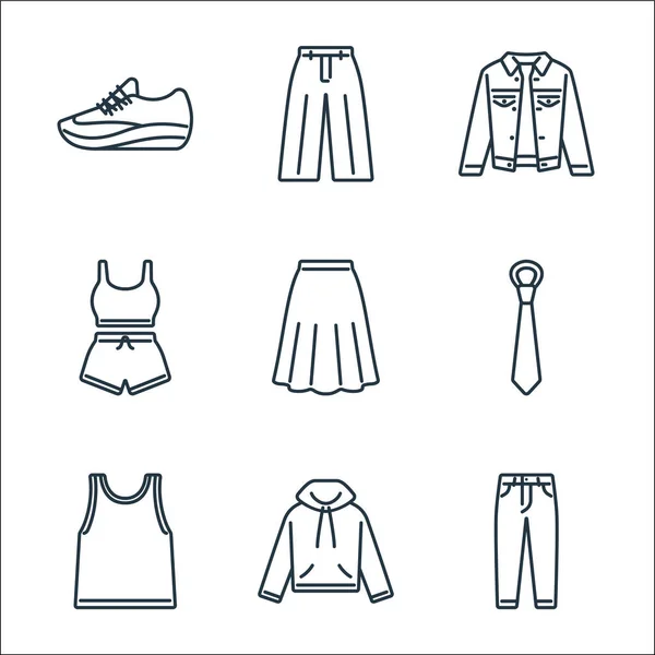 Ρούχα Και Ρούχα Εικονίδια Γραμμή Γραμμικό Σύνολο Ποιοτικό Vector Line — Διανυσματικό Αρχείο