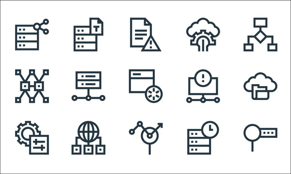big data line icons. linear set. quality vector line set such as search, search, server, database, communication, data complexity, fail, cloud computing, text