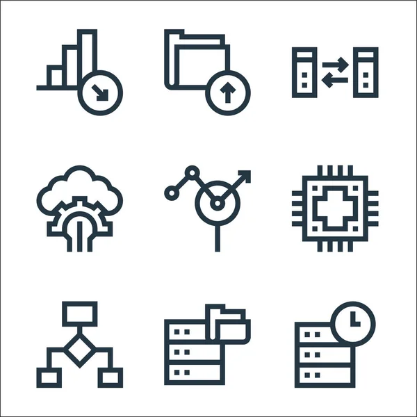 big data line icons. linear set. quality vector line set such as database, data transfer, data flow, search, cloud computing, transfer, file