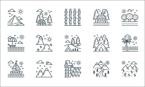 Nature Landscape Line Icons Linear Set Quality Vector Line Set — Stock Vector