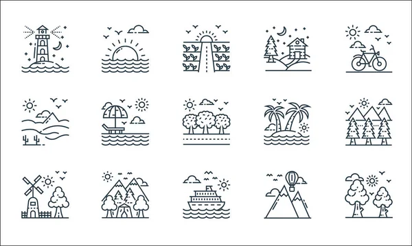 Nature Landscape Line Icons Linear Set Quality Vector Line Set — Stock Vector