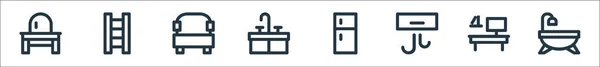 Ikonen Der Wohnmöbellinie Lineares Set Qualitätsvektorleitungsset Wie Badewanne Bürotisch Klimaanlage — Stockvektor