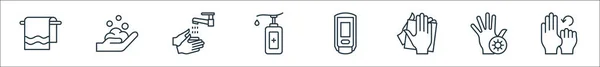Tvätta Händerna Linje Ikoner Linjär Uppsättning Kvalitet Vektor Linje Set — Stock vektor