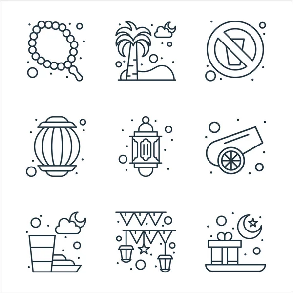 Islam Ramadán Iconos Línea Conjunto Lineal Conjunto Línea Vectores Calidad — Vector de stock