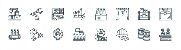 Iconos Línea Proceso Industrial Conjunto Lineal Conjunto Línea Vectorial Calidad — Vector de stock