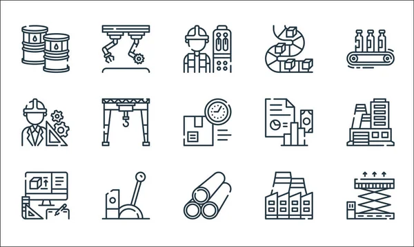 Icônes Ligne Processus Industriel Set Linéaire Ensemble Lignes Vectorielles Qualité — Image vectorielle