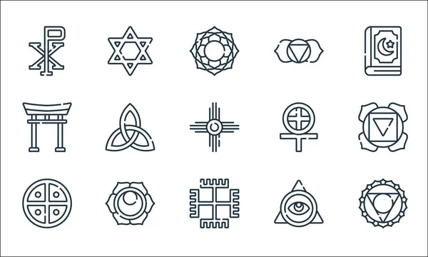 Símbolos Espirituales Línea Iconos Conjunto Lineal Calidad Vector Línea Conjunto — Vector de stock