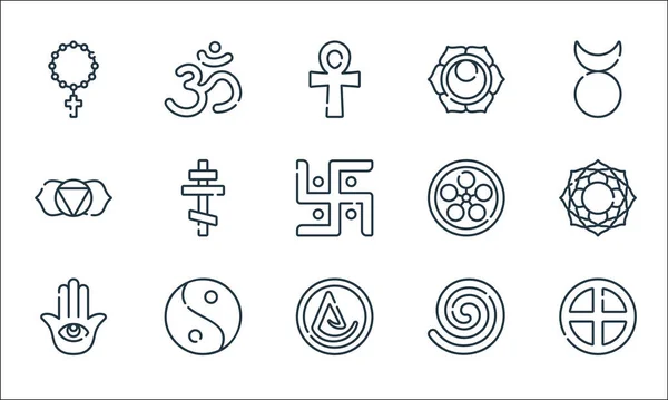 Símbolos Espirituales Línea Iconos Conjunto Lineal Conjunto Línea Vectorial Calidad — Vector de stock