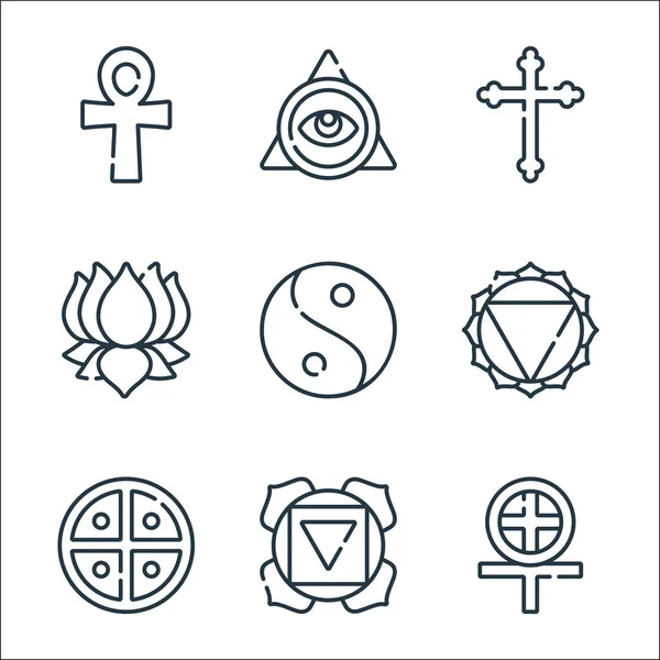 Símbolos Espirituales Línea Iconos Conjunto Lineal Calidad Vector Línea Conjunto — Vector de stock