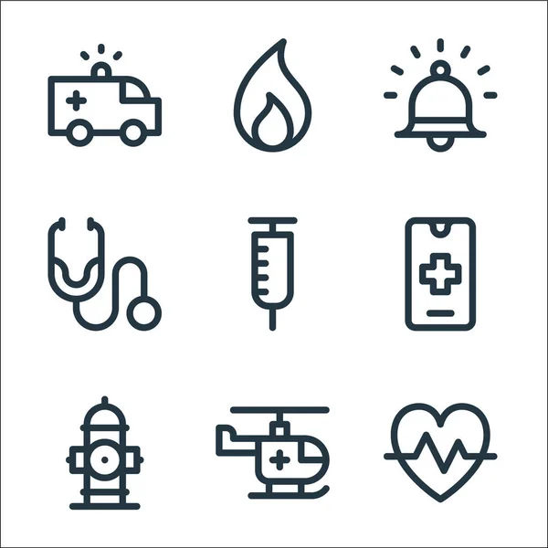 Emergencies Line Icons Linear Set Quality Vector Line Set Pulse — Stock Vector