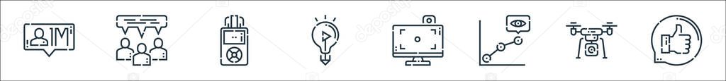 videoblogger line icons. linear set. quality vector line set such as feedback, drone, line chart, monitor, idea, voice recorder, conversation
